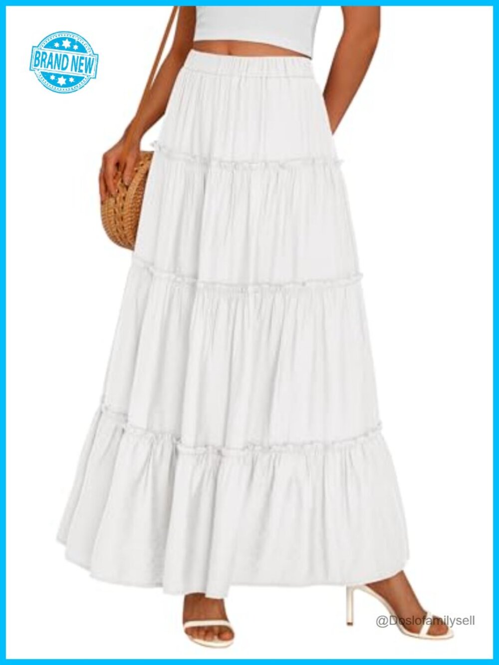 Boho Tiered Ruffle Flowy Maxi Skirt with Pockets